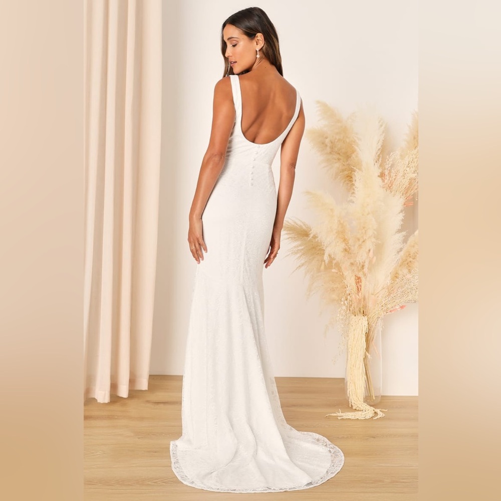 Lulus-Eternal Happiness White Lace Square Neck Mermaid Maxi Dress (S/M/XL) - Picture 5 of 6